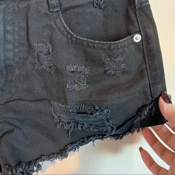 Forever 21 Black Distressed Booty Denim Shorts - Picture 4 of 9